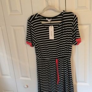 Ladies Black/White & Red Trim Mini Dress